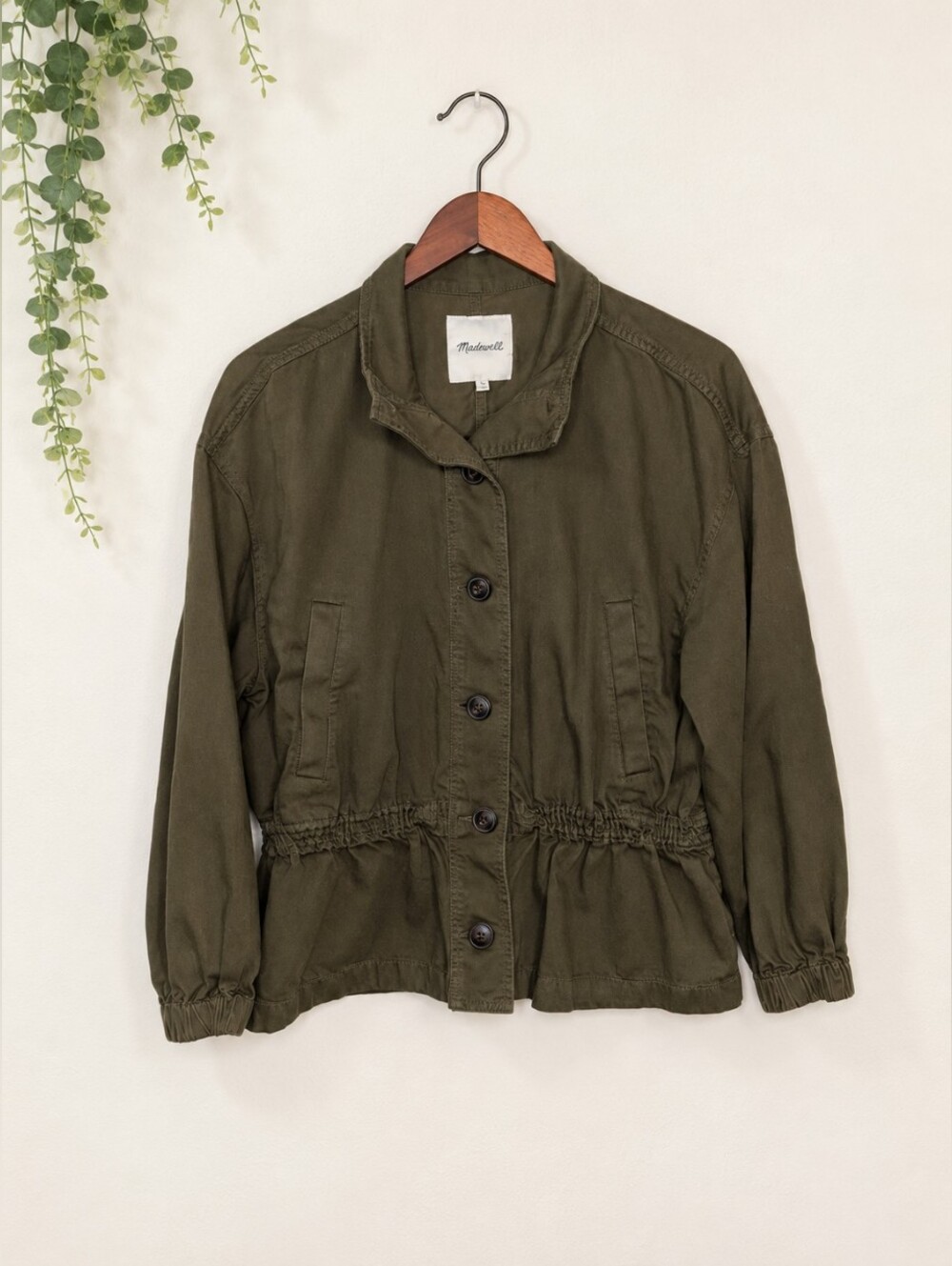 Madewell Highbury Military Style Jacket Canvas Khaki Olive Green M Medium